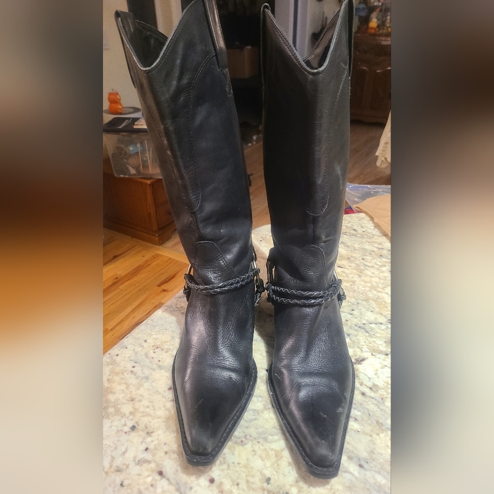 Black Leather Heeled Boots